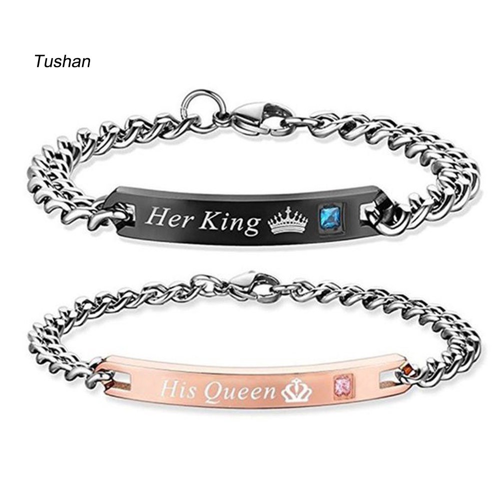 TUSH_His Queen Her King Crown Couple Lover Wristband Bracelet Bangle Jewelry Gift