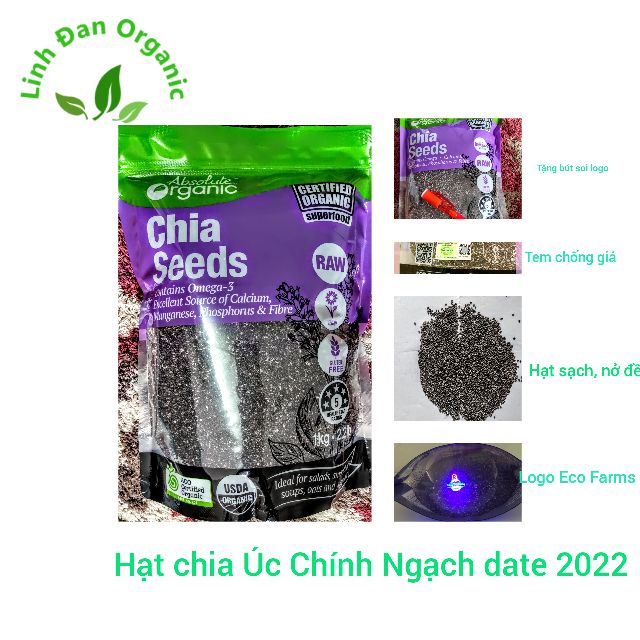 Combo 20 túi Hạt chia Úc loại 1 kg hạn dùng 2023- tặng kèm bút soi UV cho hàng chính ngạch