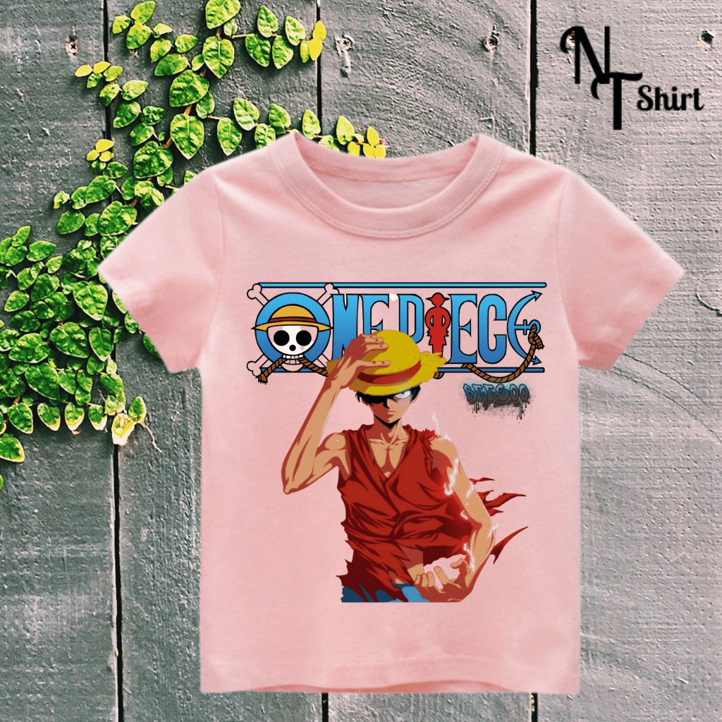 Áo phông bé trai in hình One Piece Luffy, Áo cotton xuất xịn mặc mát mịn hình in chất lượng 08