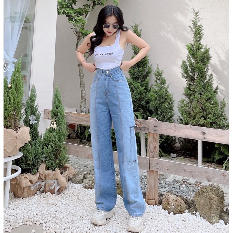 [ VIDEO HƯ KHÔNG ] QUẦN JEANS ỐNG RỘNG NỮ LƯNG CAO LOANG MÀU CHỈ RÁCH LAI CUỐN FORM CHUẨN SIÊU ĐỈNH FORM DÁNG CHUẨN CHỈ