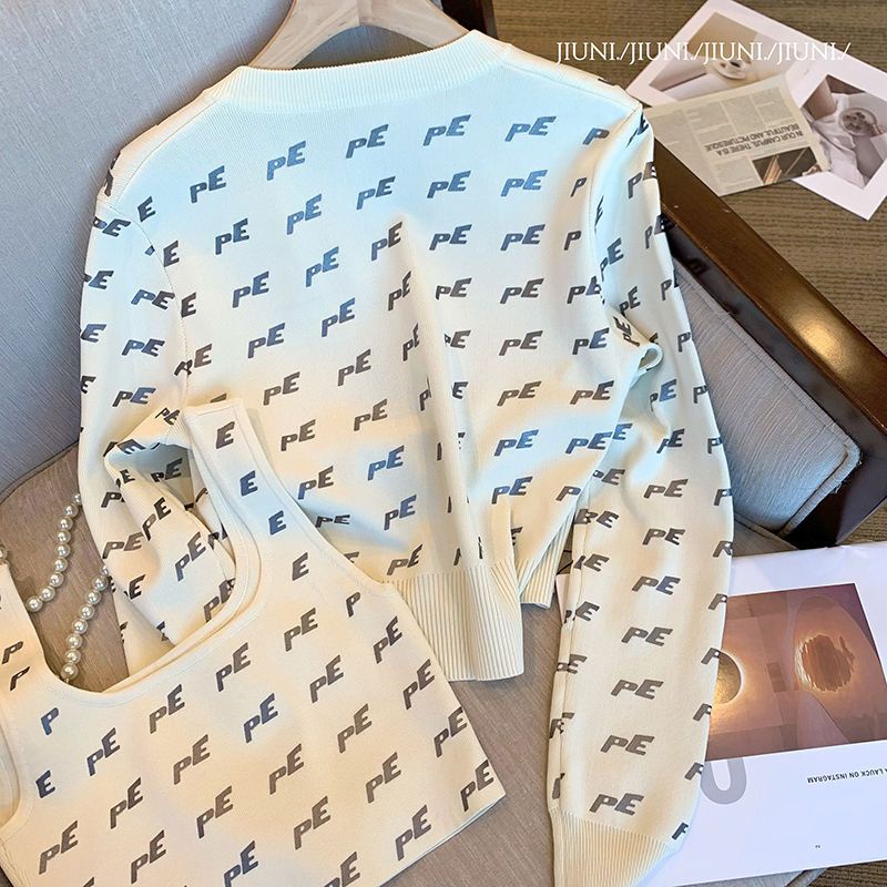 Bộ Áo Khoác Cardigan Dệt Kim + Áo Hai Dây Thiết Kế Mới Thời Trang Mùa Thu Dành Cho Nữ