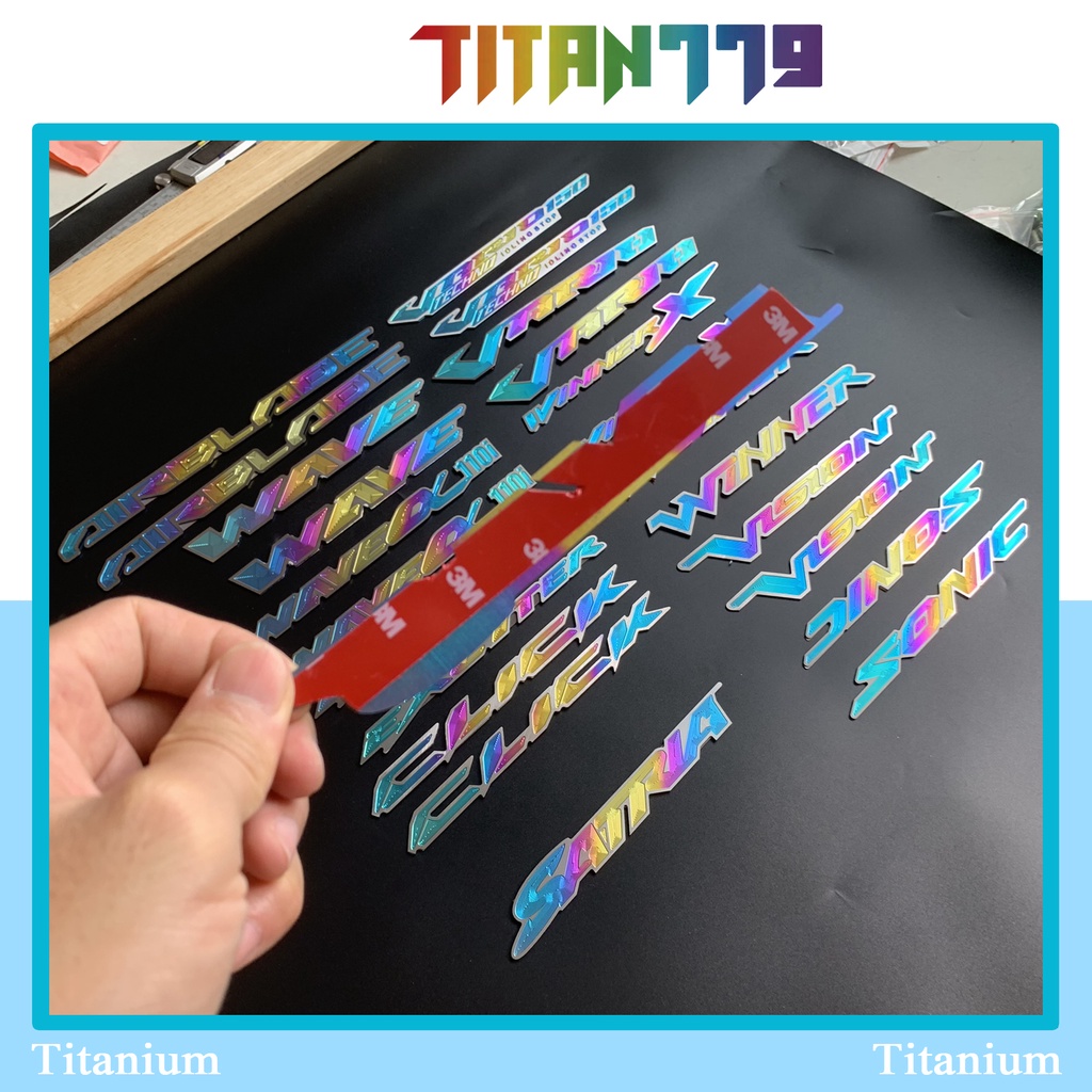 Tem Titan tên chữ 3D có sẳn keo 3M các dòng xe AB, WAVE, WAVE @, EXITER, CLICK, SATRIA, VARIO, WINNER, WINNER X, SATRIA