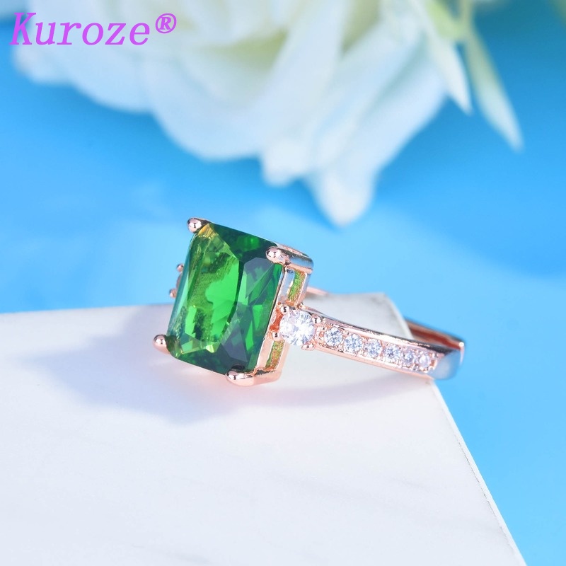Nhẫn hở mạ vàng hồng 18K đính đá ngọc lục bảo màu xanh lá cây thời trang cho nữ