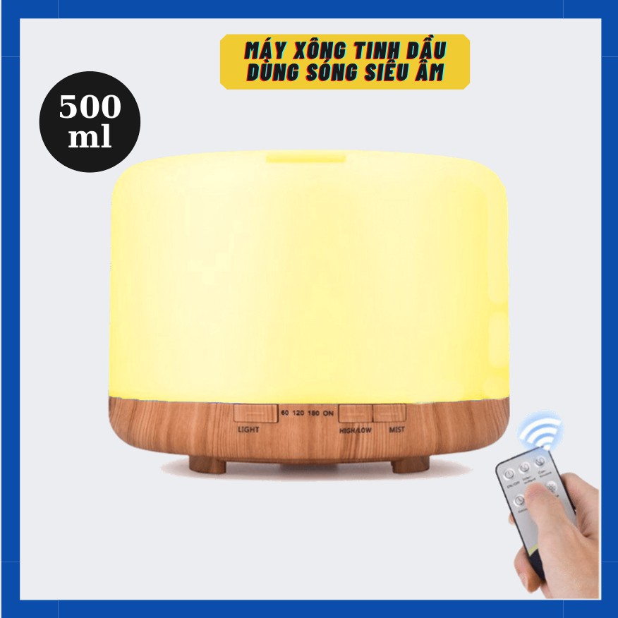 Máy Xông Tinh Dầu Máy Phun Sương Tạo Ẩm Siêu Âm Đèn Ấm Có Remote Dung Tích 500ml