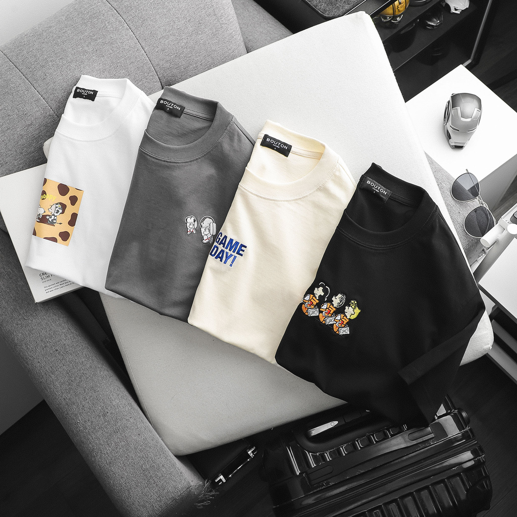 Áo Thun Nam, Áo Phông Nam Cổ Tròn BOUTON In Hình Snoopy, Vải Cotton Co Giãn, Form Regular ATBO0078 160STORE | BigBuy360 - bigbuy360.vn