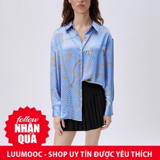 Áo Zara chemise lụa chuỗi xanh AH2SMG43N10