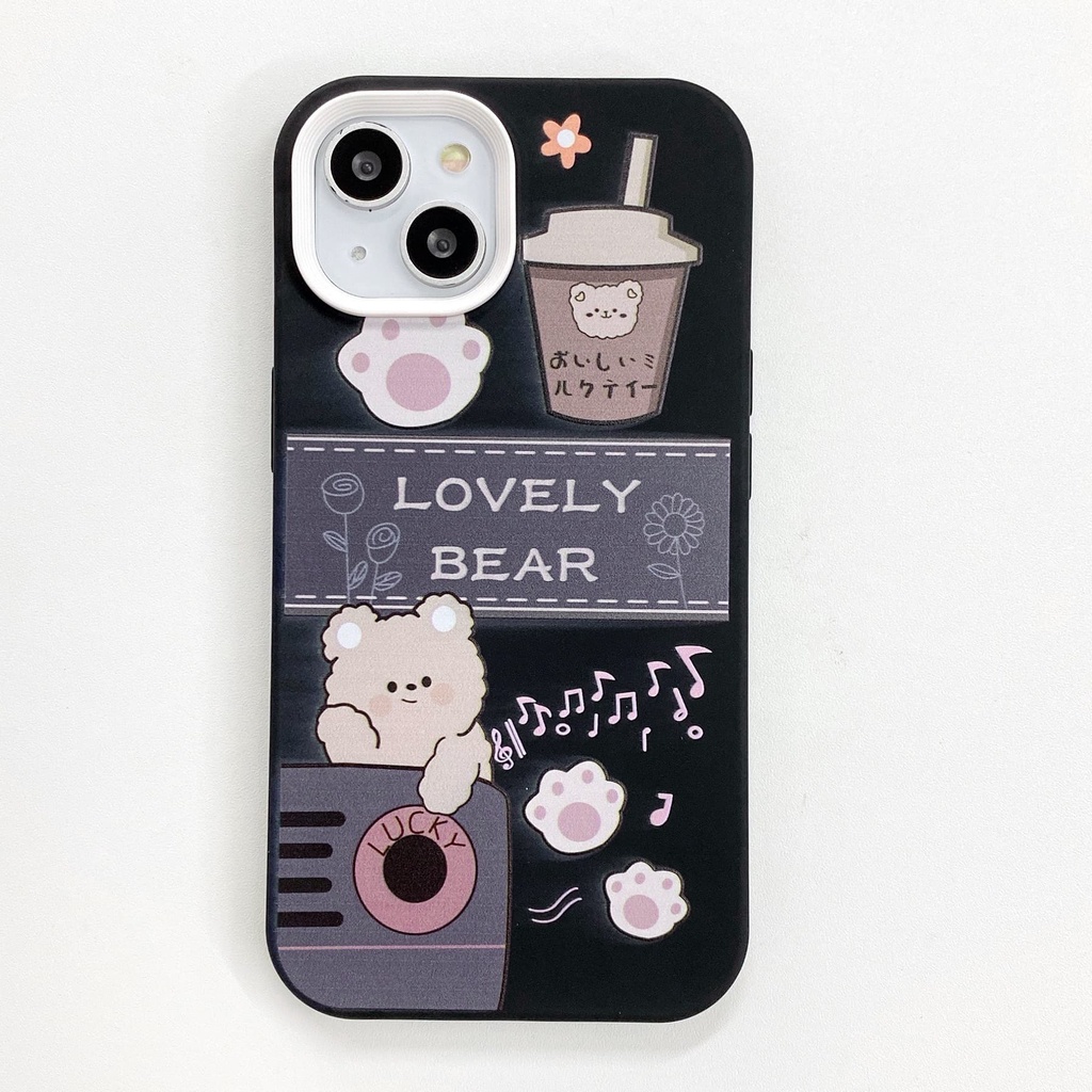 Ốp Điện Thoại Hình Trà Sữa Gấu 3 Trong 1 Chống Sốc Cho iPhone 14 / 13 / 12 / 11 / X / 8 / 7P