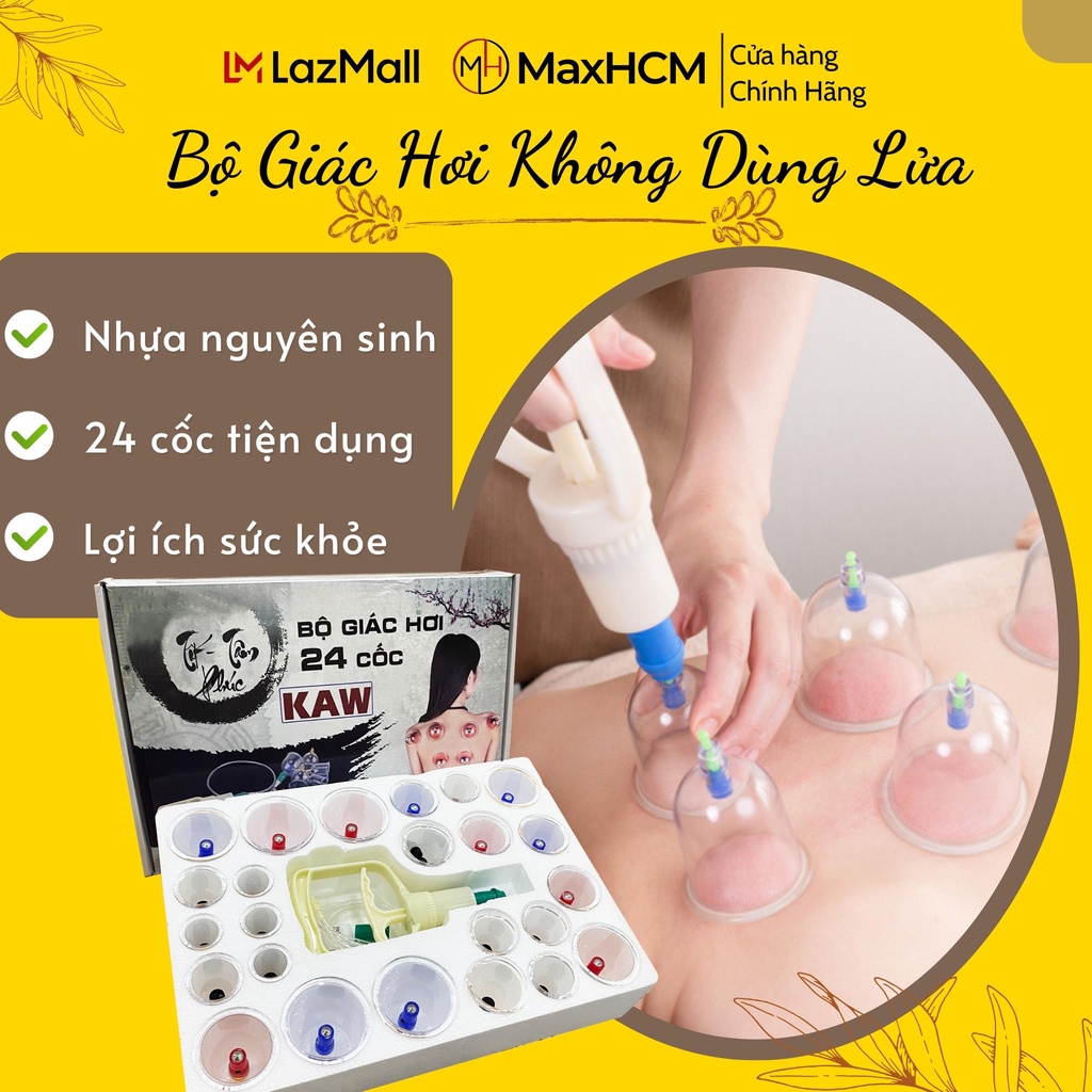 Bộ giác hơi i chân không 24 cốc Kaw dụng cụ hút cao cấp, giảm đau mỏi chính hãng