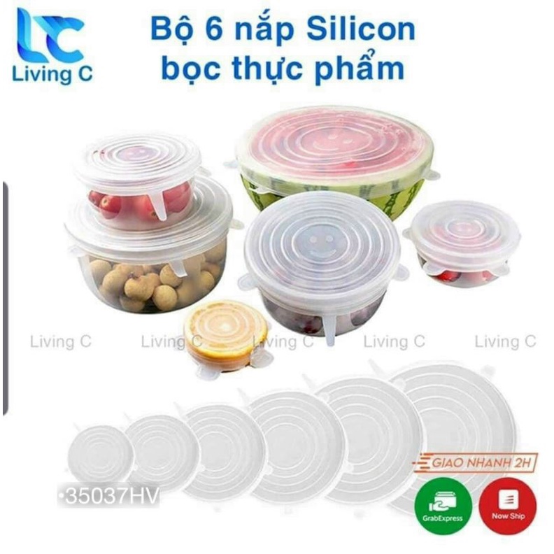 6 miếng Silicone Bọc Thực Phẩm ,Nắp đậy màng bọc thực phẩm Silicon