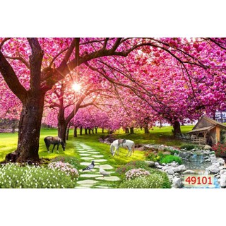 Tranh dán tường 3d tranh phong cảnh thiên nhiên in Vải Lụa