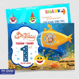 ] Thiệp thôi nôi –  sinh nhật theo yêu cầu Baby shark  Pluxi (PX_SN30)
