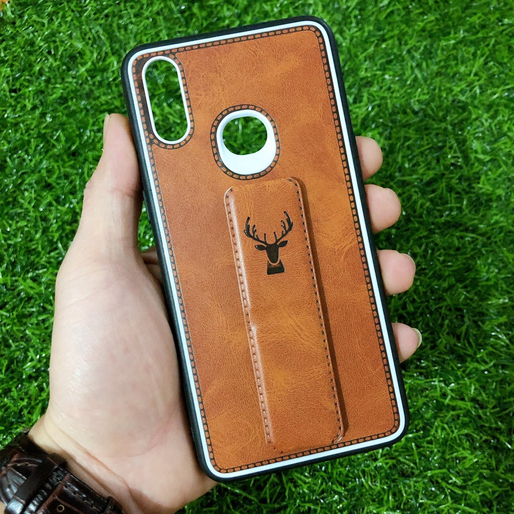 Ốp lưng TPU giả da mềm họa tiết đầu hươu sừng kèm giá đỡ dành cho điện thoại Samsung Galaxy A10s