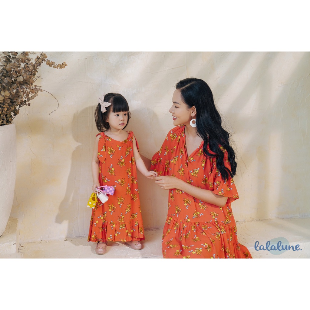 Đầm lụa cam manon lalalune dành cho mẹ và bé