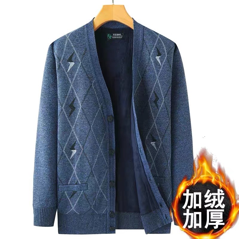 Áo khoác len nam lót nỉ cho người già và nam trung niên