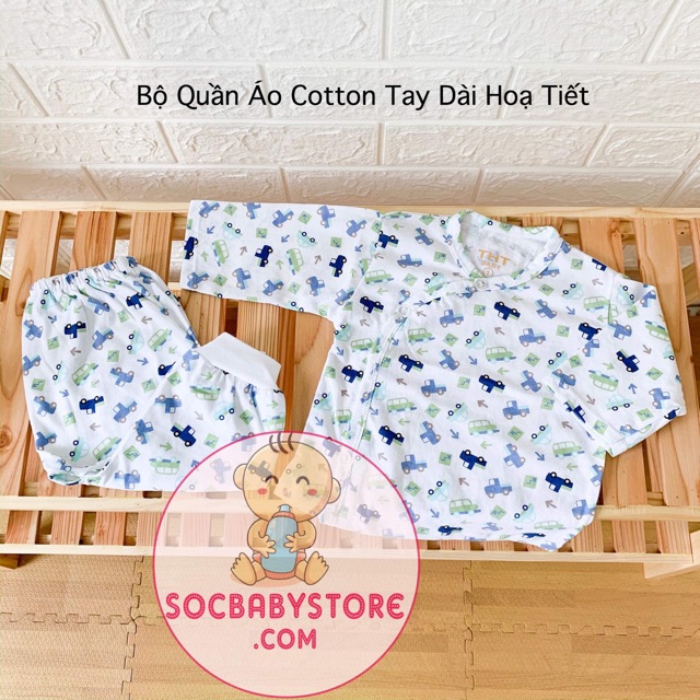 Bộ quần áo sơ sinh cotton hoạ tiét tay dài