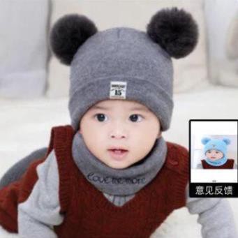Set Mũ Len Kèm Khăn Quả Bông Xuất Hàn Cho Bé