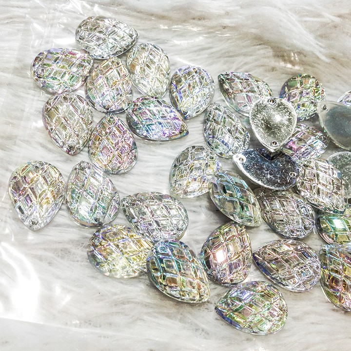 Hạt đá acrylic kết áo đầm hình giọt nước 3d ánh nhũ 7 màu hoa văn sọc nổi thời trang