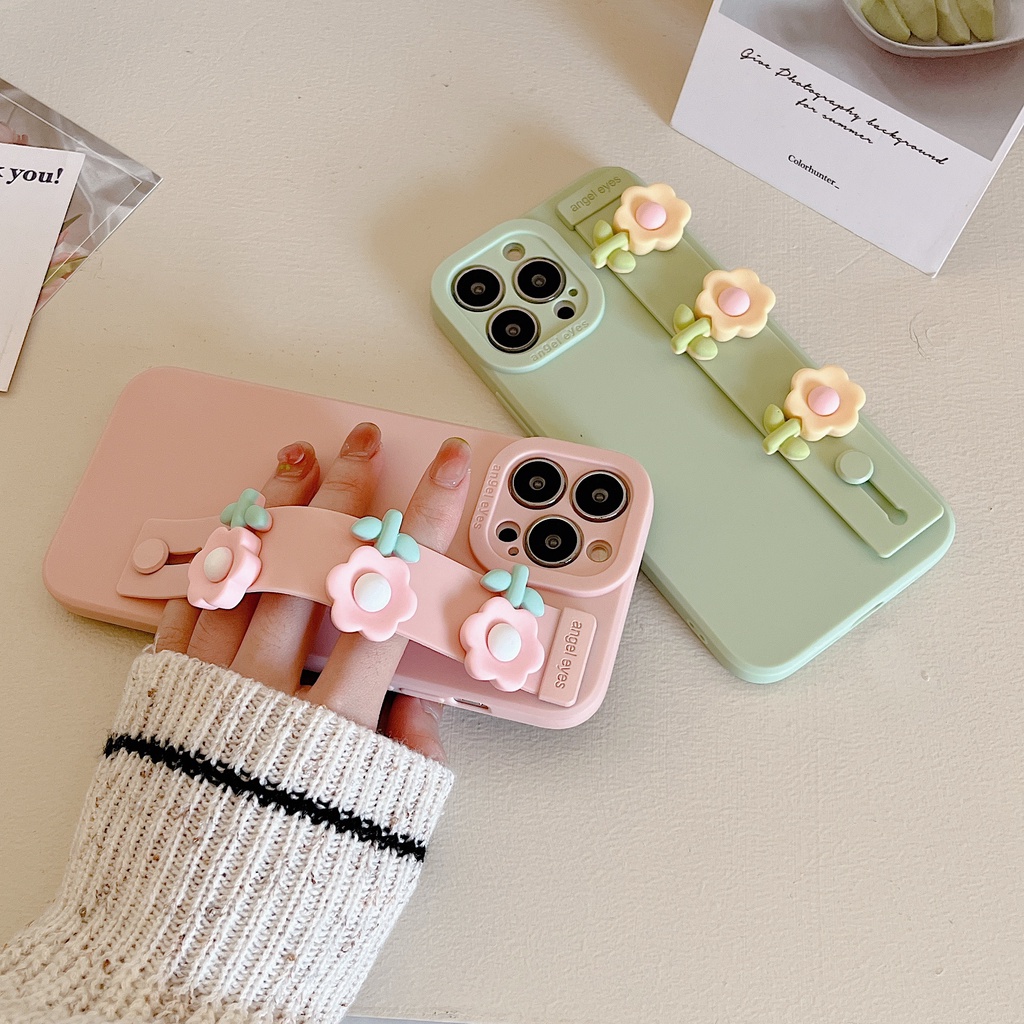 Ốp Điện Thoại Silicon Mềm Chống Sốc Họa Tiết Hoa Mắt Mèo Dễ Thương Gắn Kèm Dây Đeo Dành Cho iPhone 13 12 11 Pro Max XR XS Max X