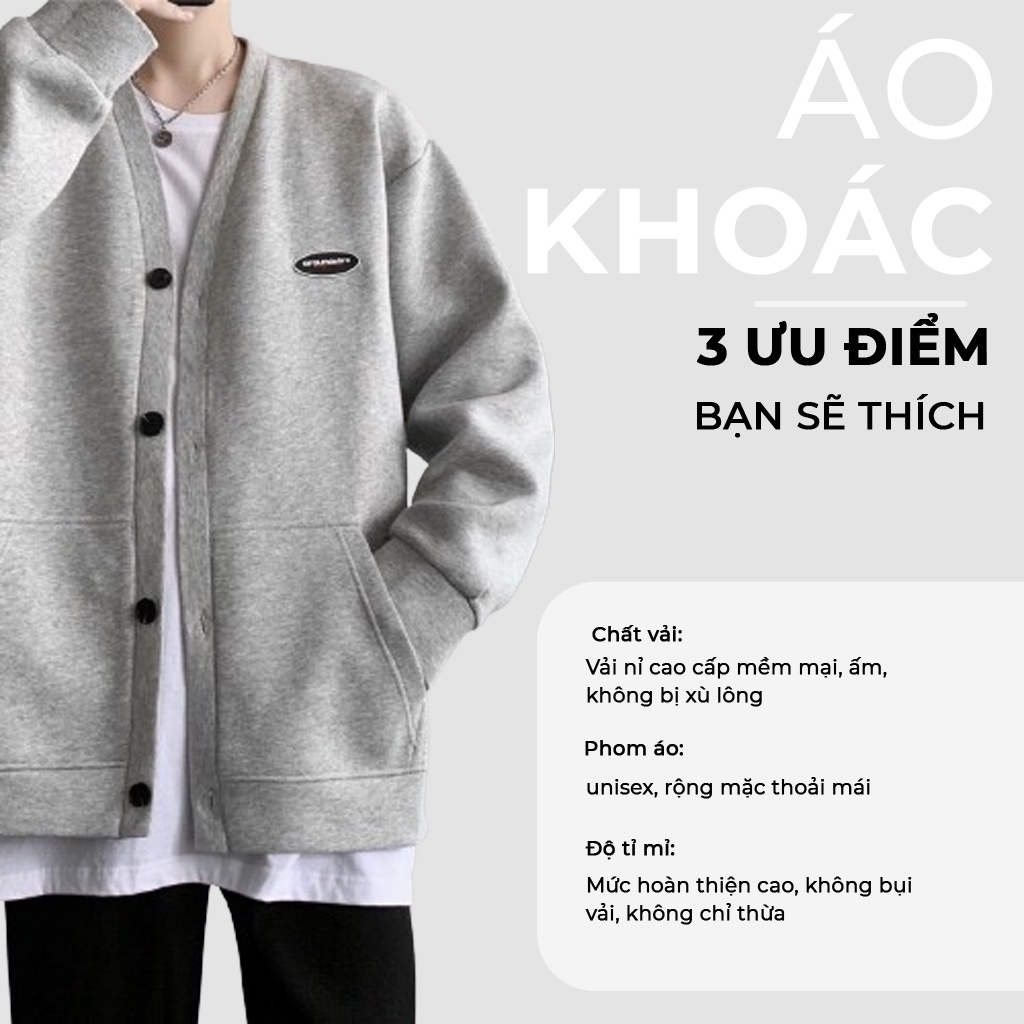Áo Khoác Nỉ Bông Hàn Quốc Unisex Form Rộng Màu Đen CADI 798