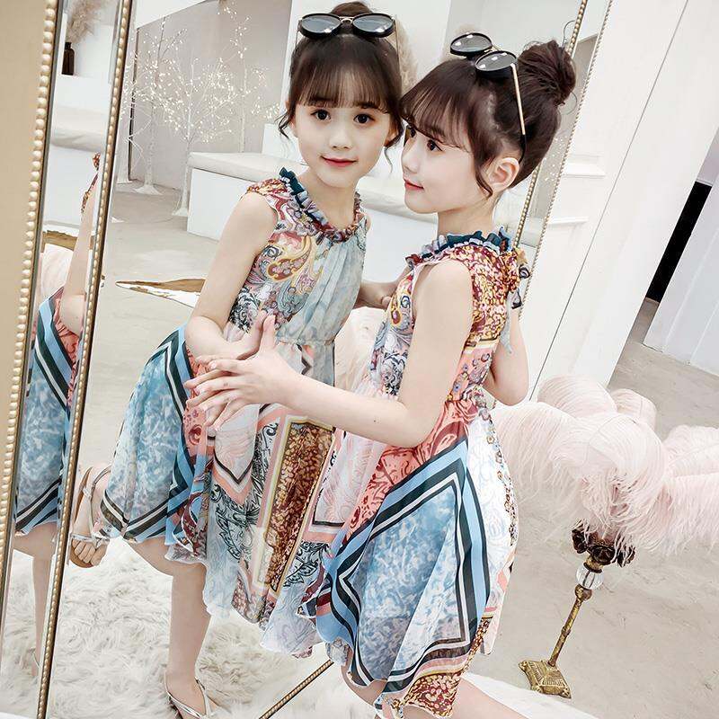 Đầm Midi voan hoa cho bé gái 3-14 tuổi