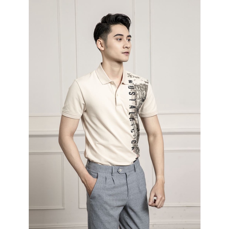Áo thun nam cổ bẻ ARISTINO  họa tiết phố Hà Nội tinh tế APS064S1