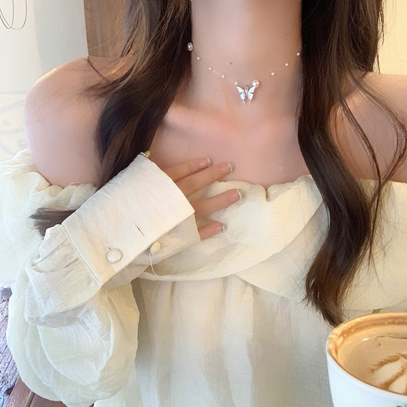 Vòng Cổ Choker Hình Bướm Đính Ngọc Trai Phong Cách Thời Trang Chất Lượng Cao 2022