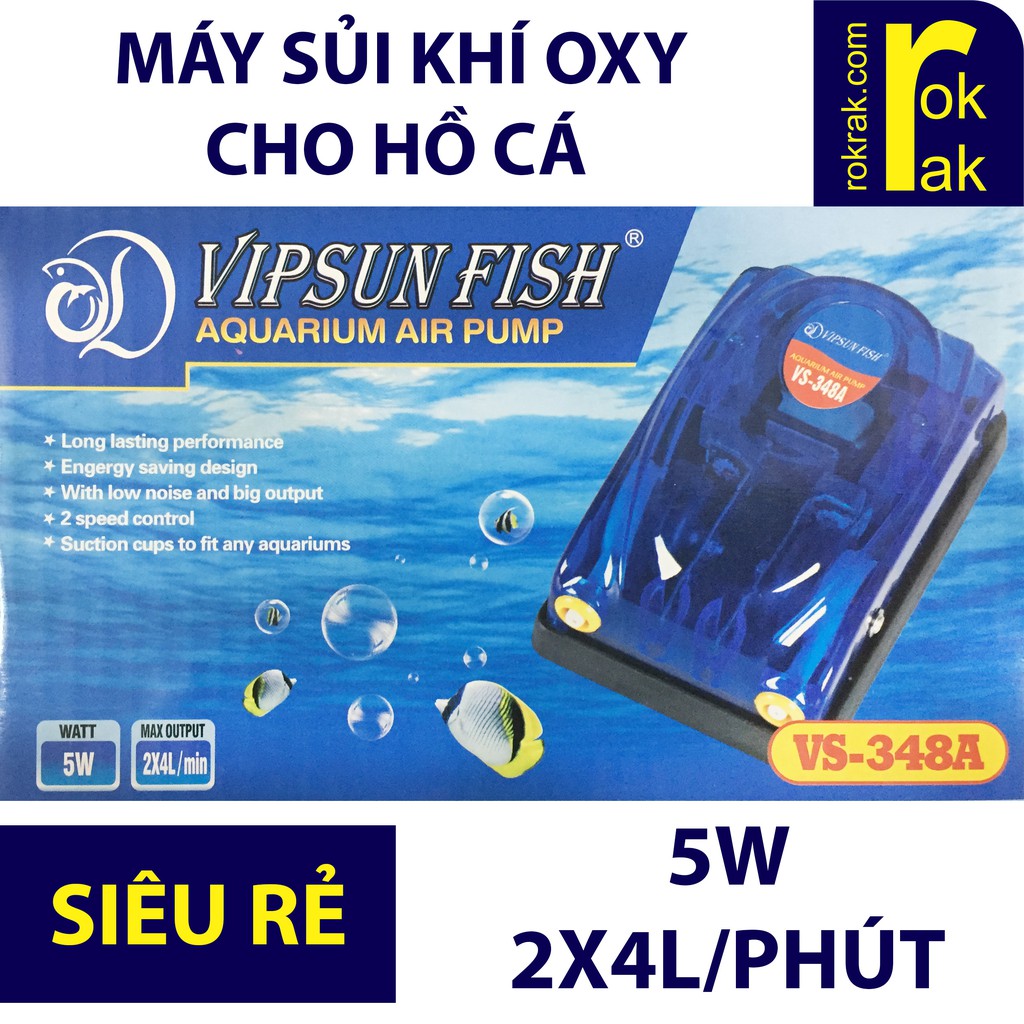 Máy sục khí oxy 2 vòi 5W VIPSUN VS-348A vs348 348 cho bể cá