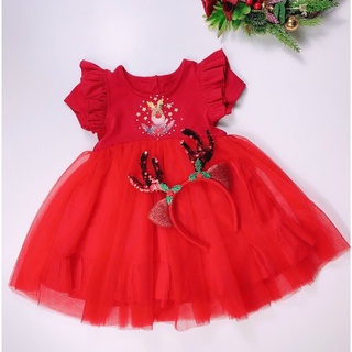 Váy Bé Gái Chuột Lắc Store Diện Noel Tết Chất Nhung Mềm Tặng Kèm Cài Đầu Bờm Tuần Lộc 5Kg Đến 18Kg