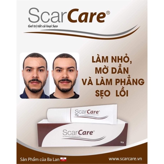 Gel bôi sẹo scarcare 10g (Ba Lan) sau phẫu thuật, sau chấn thương,do bỏng,do mụn,sẹo phì đại,sẹo lồi,rạn da,xoá hình xăm