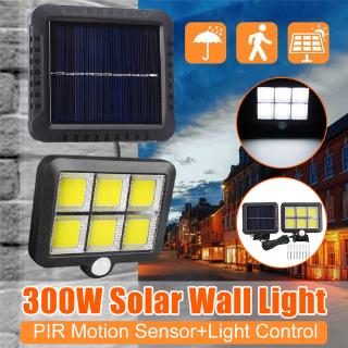 300w cob led solar powered pir motion sensor light outdoor garden wall lamp