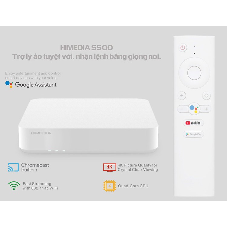 Tivi Box Android HIMEDIA S500 New 2020- Android TV 9.0 Chính Chủ - Có Remote Voice - HÀNG CHÍNH HÃNG