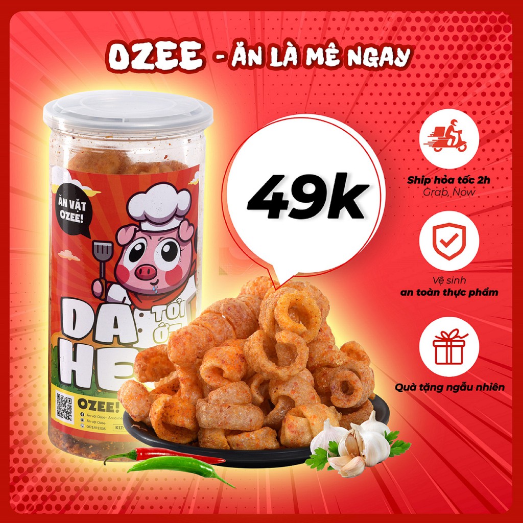 [Mã GROXUAN1 giảm 8% đơn 150K] Da heo tỏi ớt Ozee hộp 160g siêu ngon đồ ăn vặt Hà Nội
