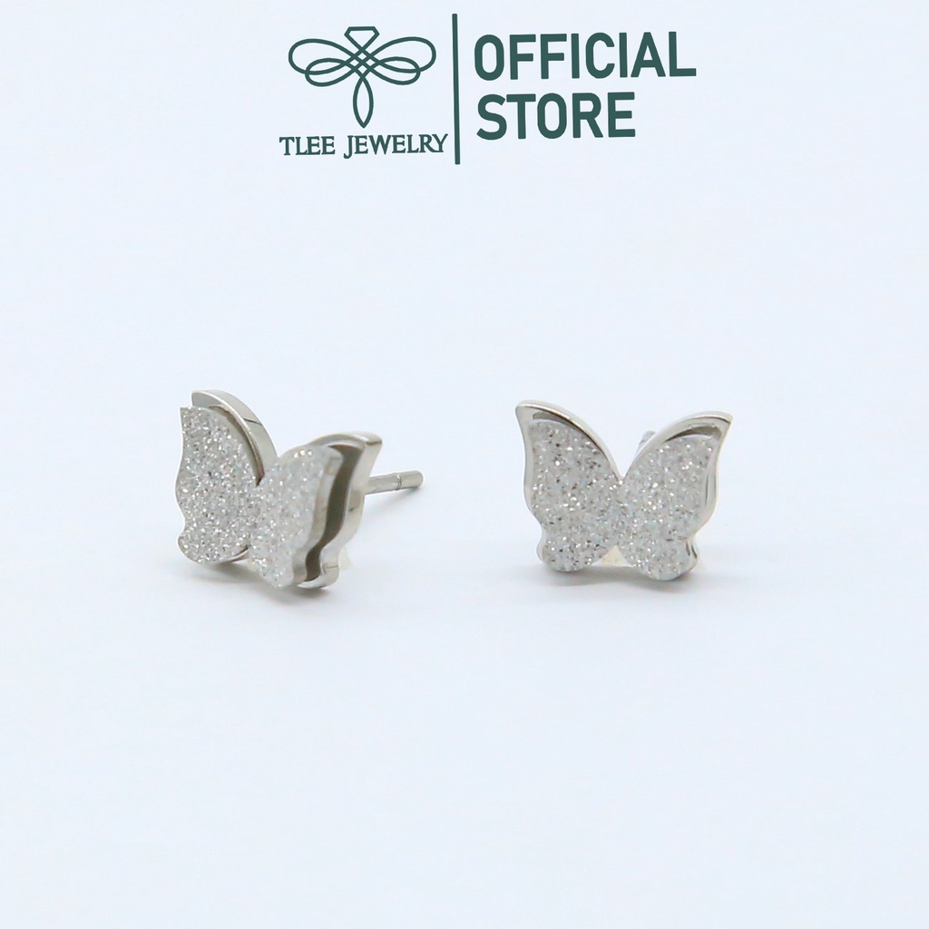Khuyên tai bạc nữ hồ điệp cánh đôi chốt bi vặn xinh xắn TleeJewelry B0290
