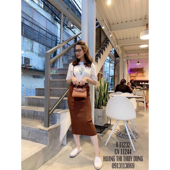 chân váy len ôm dáng dài - đầm len dệt kim xinh xắn