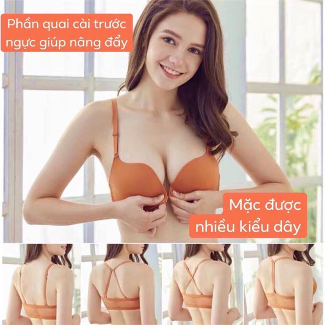 Áo lót đúc cao cấp không gọng cài trước nâng ngực tạo khe mặc nhiều kiểu dây lưới - ÁO CÀI TRƯỚC