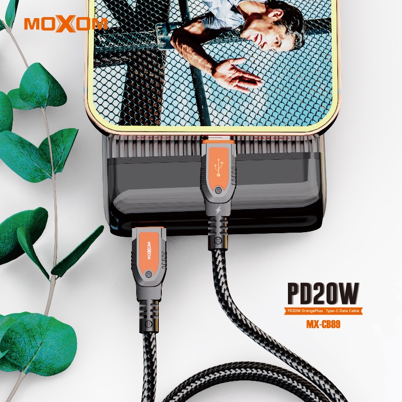 Dây sạc nhanh 20W MOXOM CB89 OrangePlus PD 3.0 cổng Type-C to L dùng cho 14 13 12 11 xsmax, dài 1m