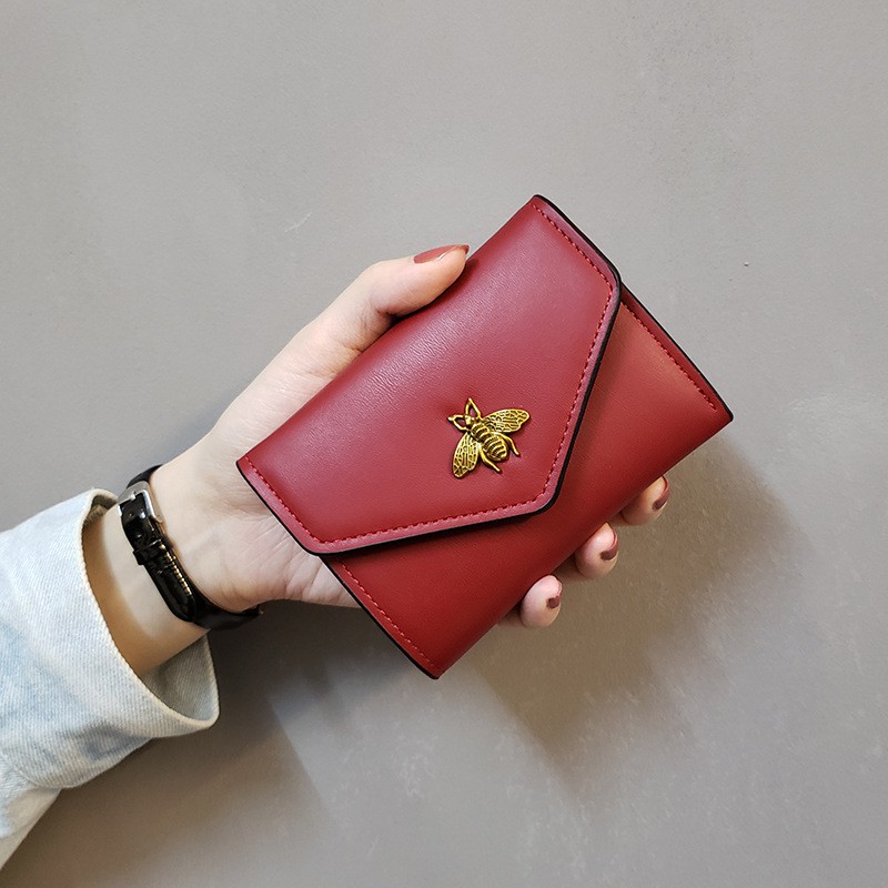 Ví ngắn nhỏ dạng gập làm 3 chống trầy đựng thẻ và tiền xu hình chú ong phong cách Hàn Quốc cho nữ