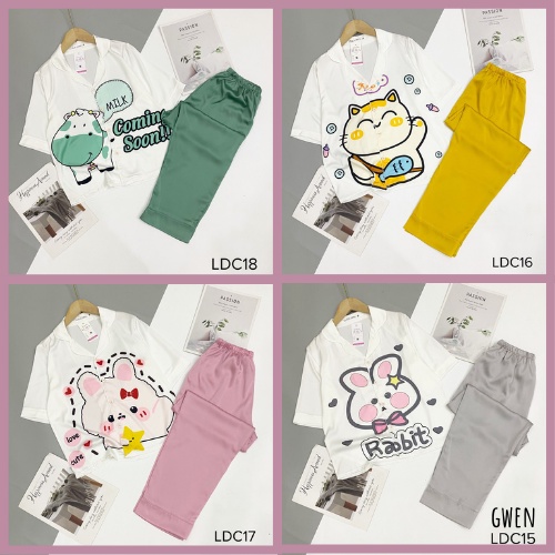 Đồ bộ pijama lụa mango cọc dài họa tiết động vật dễ thương