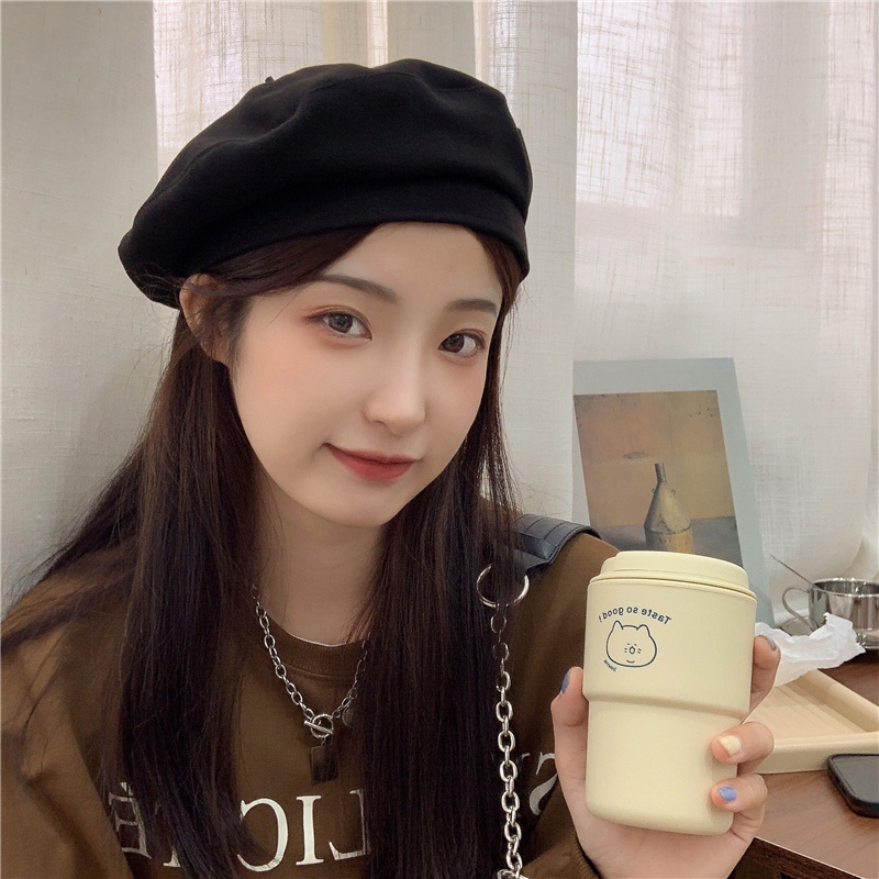 Mũ Beret Len MŨ NỒI Màu Trơn Thời Trang Thu Đông Cho Nữ