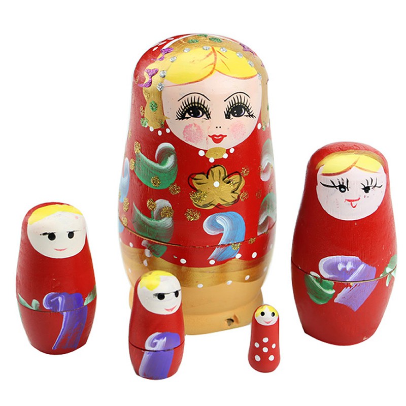 Bộ 5 Búp Bê Nga Matryoshka Bằng Gỗ Dễ Thương