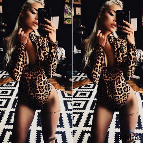 Bộ bodysuit cổ lọ tay dài họa tiết da báo quyến rũ | BigBuy360 - bigbuy360.vn
