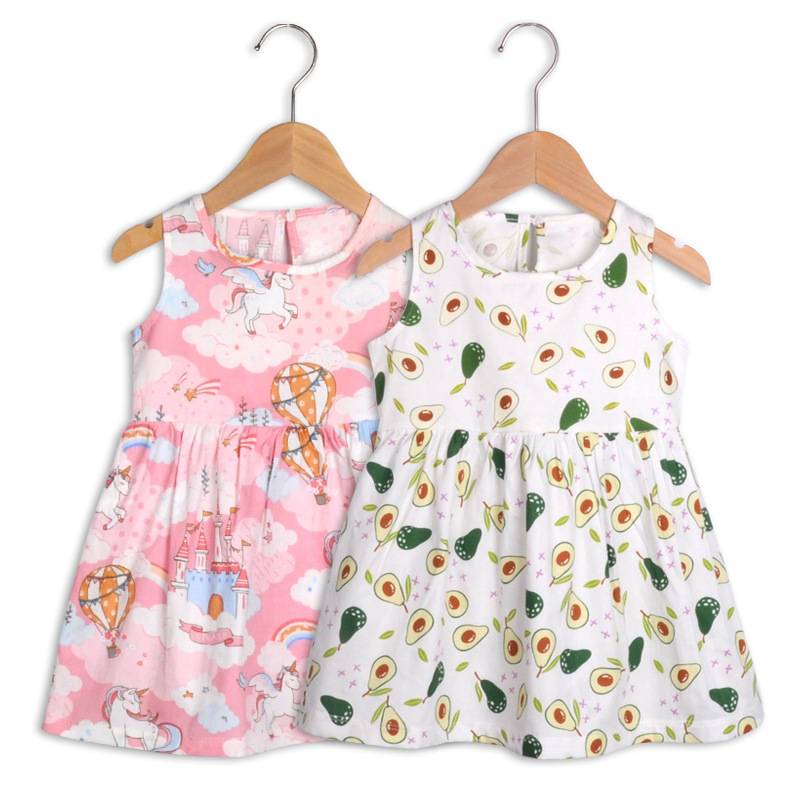 MezyTicky Thời trang bé gái in váy không tay 1-4 tuổi dễ thương váy công chúa trẻ em động vật hoa quả hoa quả váy cotton