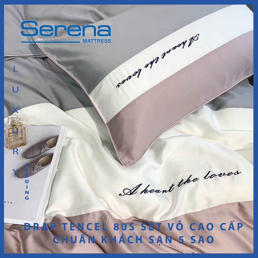 Bộ chăn ga gối Tencel 80s Serena Cao Cấp Phong Cách Hàn Quốc 5 món chăn ga gối chần bông – Hệ Thống Nệm