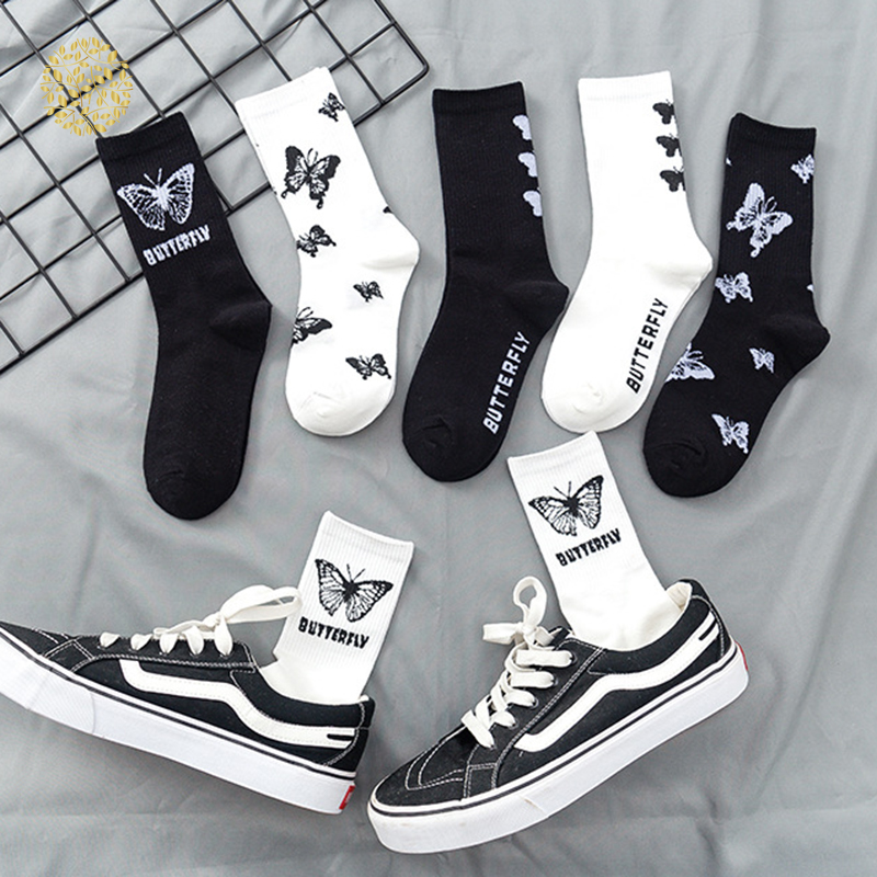 Đôi Vớ Cotton Họa Tiết Bướm Cá Tính Hợp Thời Trang Cho Nam Nữ