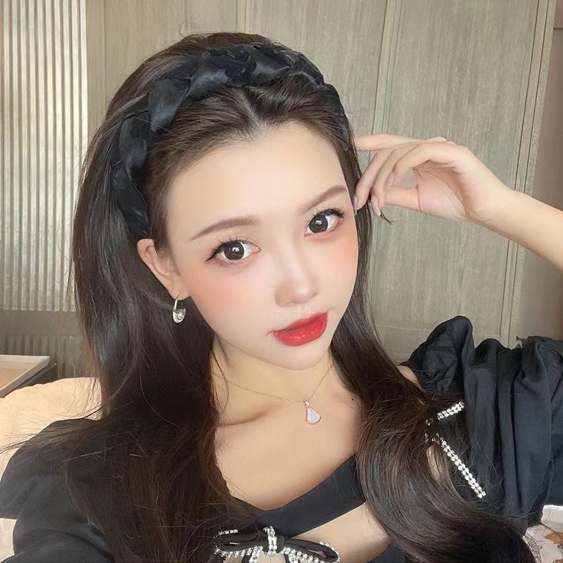 Băng Đô Vải Hoa Kiểu Tết Tiểu Thư | Bờm Tóc Đen Trắng