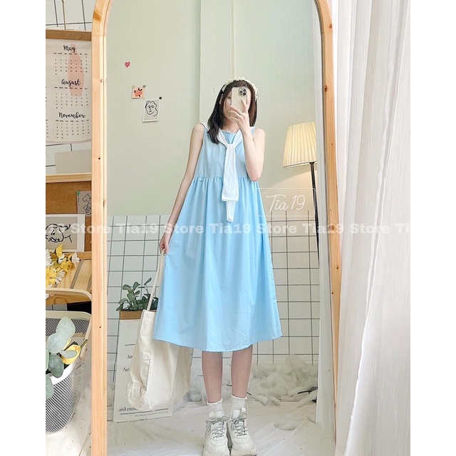 Váy ba lỗ suông kèm khăn ulzzang Tia19. Đầm xuông oversize hàn