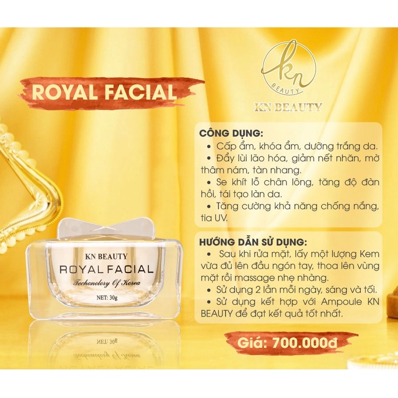 Bộ 2 sản phẩm nâng cơ trẻ hóa da mặt Royal Facial KN Beauty gồm Ampoule 30ml và Kem Dưỡng 30gr