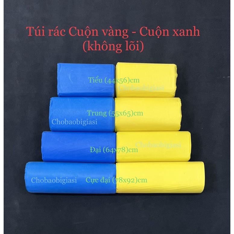 {1kg/size} _Túi rác cuộn xanh, cuộn vàng không lõi, hàng đẹp (có sẵn 4 size - sp y hình)