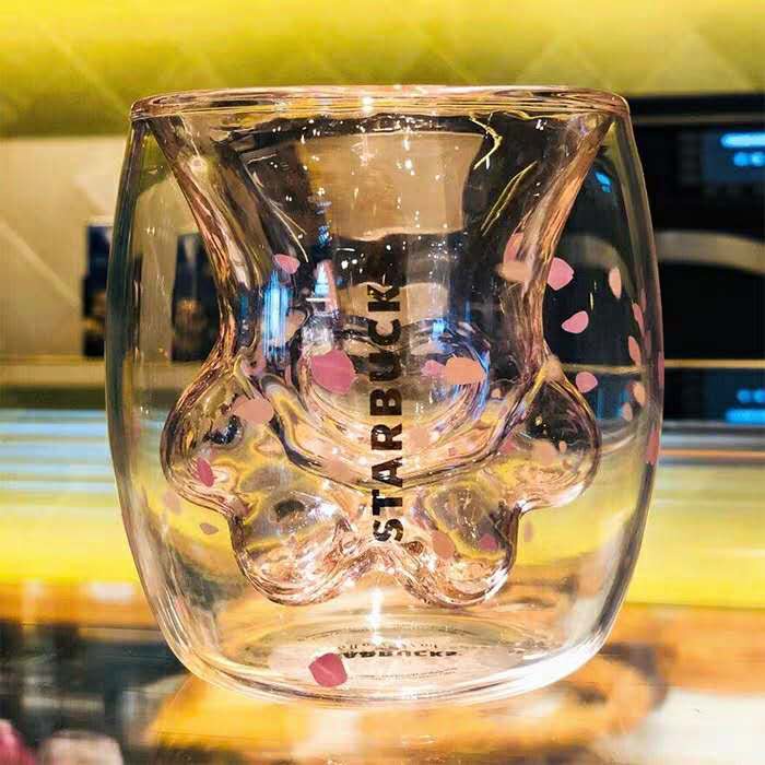 Ter starbucks Cốc Thủy Tinh Uống Cà Phê Sữa Hai Lớp Hình Móng Vuốt Mèo Màu Hồng Hoa Anh Đào Kỷ Niệm Giáng Sinh