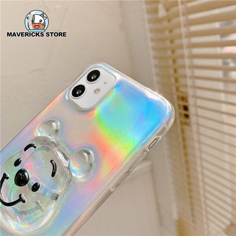 Ốp điện thoại trong suốt hình gấu dễ thương thích hợp cho Iphone 7/8/Plus/11 Xr/X/Xs/Max/Plus/12/Promax